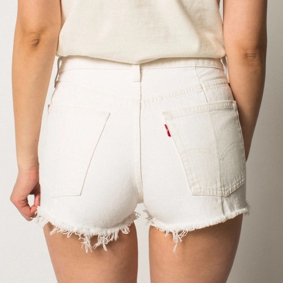 LEVIS 501 Altered white denim Jean Shorts side zipper cutoff - Picture 5 of 11